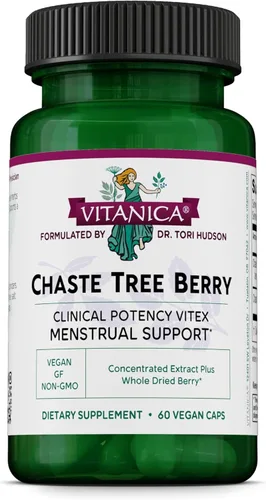 Vitanica Vitex - Suplemento de apoyo para el equilibrio hormonal con extracto de bayas de árbol casto - Suplemento de apoyo a la ovulación para