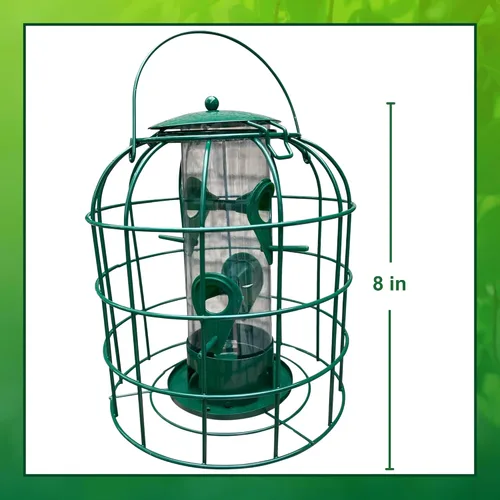 Miniatura 3 de Garden Guru - Comedero para pájaros a prueba de ardillas, tubo enjaulado para colgar al aire libre con 4 perchas para pájaros silvestres pequeños