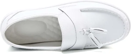 Miniatura 3 de Zapatos de enfermería, zapatos antideslizantes para mujer, para restaurante, cómodos zapatos planos, mocasines y sin cordones, Blanco