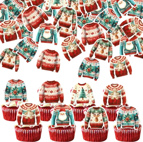 Miniatura 28 de Rsstarxi Paquete de 24 Adornos para Cupcakes Oh Baby de Navidad con Purpurina, Sombreros de Navidad, Palillos para Cupcakes de Baby Shower para Baby