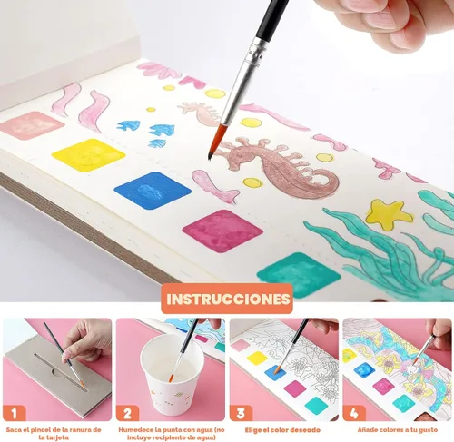 Miniatura 4 de Cavnewt Libro de Pintura de Acuarela de Bolsillo, 21 Páginas, Set de Libro para Colorear con Acuarela de Viaje para Niños de 3-8 Años, Regalos