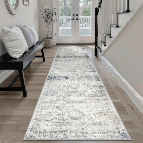 Miniatura 140 de Alfombra de pasillo Soalmost 2'6" x 10' lavable, alfombra antideslizante para cocina, baño, lavandería, alfombras vintage ultra delgadas para Beige