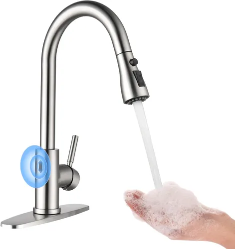Miniatura 10 de Arofa Grifo de cocina negro mate, grifo de fregadero de cocina con rociador abatible, de una sola manija, de acero inoxidable, comercial, moderno