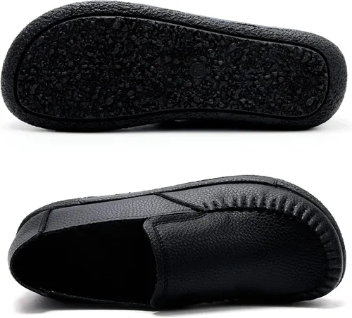 Miniatura 4 de UZB Mocasines de cuero sin cordones para mujer, cómodos zapatos de plataforma casuales