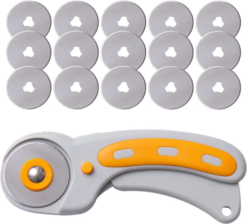 Miniatura 8 de WA Portman - Rueda de corte de tela, cortador giratorio de 1.772 in para tela con bloqueo de seguridad y 5 cuchillas giratorias adicionales, ideal