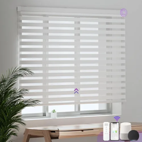 Miniatura 12 de Persianas motorizadas de cebra para ventana: Astomi - Persiana enrollable sin cordón con control remoto, persianas inteligentes funciona con Google