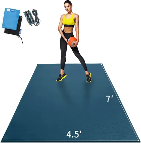 MRO Extra Large Exercise Mat For Home Gym, 8'x4.5'/7'x4.5'/6'x4.5'(7mm) Workout Mats for Gym Flooring, Non-Slip, Extra Thick Durable Cardio Mat, Azul