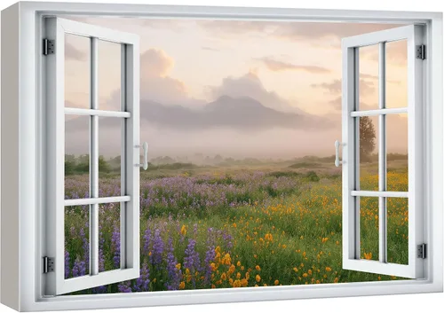 Miniatura 33 de wall26 - Cuadro en lienzo para pared, vista de ventana, río neón turquesa, rápido, bosque, lago, arroyo, naturaleza salvaje, fotografía, realismo