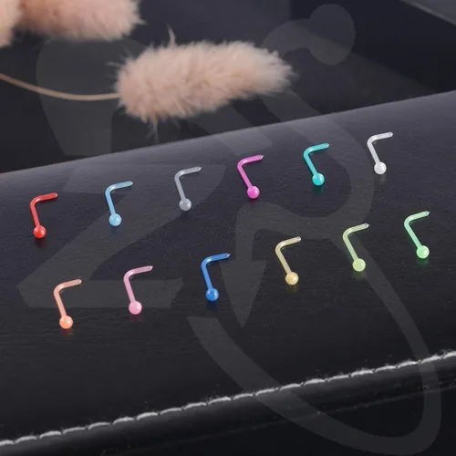 Miniatura 4 de ZS 12 piezas 20G Anillos retenedor de nariz flexibles Bioflex coloridos, aretes de nariz transparentes y flexibles de bioplástico para perforación