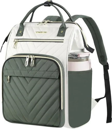 Miniatura 10 de VANKEAN Mochila para portátil de 17 pulgadas para mujeres y hombres, bolsa de trabajo de computadora de moda, Beige-café, 15,6 pulg., Moda