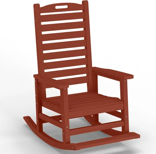 PLUUV Mecedora para exteriores con estribo extraíble para adultos, sillas mecedoras de patio con respaldo alto de HDPE, mecedoras de porche para