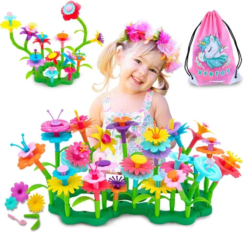 Miniatura 7 de VERTOY Juego de juguetes de construcción de jardín de flores para niñas de 3, 4, 5, 6 años, juegos de actividades educativas STEM y regalo de Verde