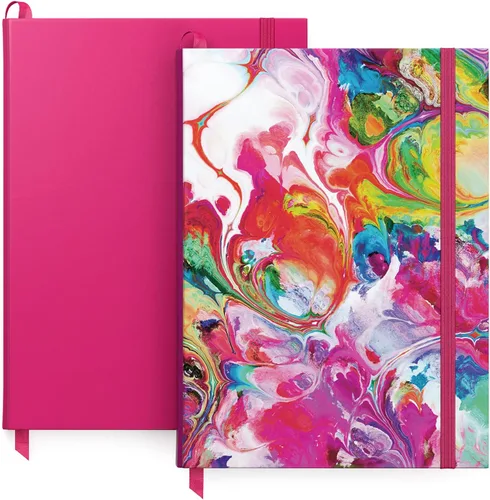 ARTEZA Diarios punteados, juego de 2, 6 x 8 pulgadas, 96 hojas, diseño de vertido acrílico y rosa oscuro, cuadernos estéticos con papel liso