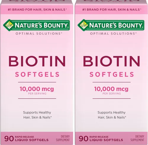 Miniatura 7 de Nature's Bounty - Suplemento de biotina de 10000 mcg, apoya la salud del cabello, la piel y las uñas, soluciones óptimas para el cabello de vitamina