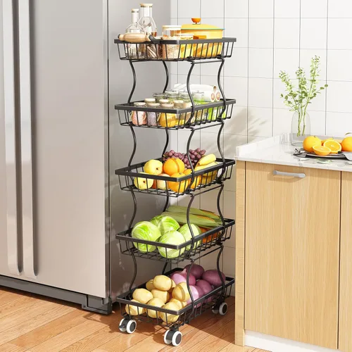 Miniatura 9 de Cesta de frutas, organizadores y almacenamiento de despensa de cocina, cesta apilable de alambre de metal de 4 niveles para frutas, verduras