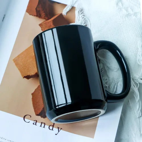 Miniatura 5 de Tazas de café de 16 onzas, taza clásica de cerámica en blanco con mango grande para café con leche y capuchino, juego de 4, color negro