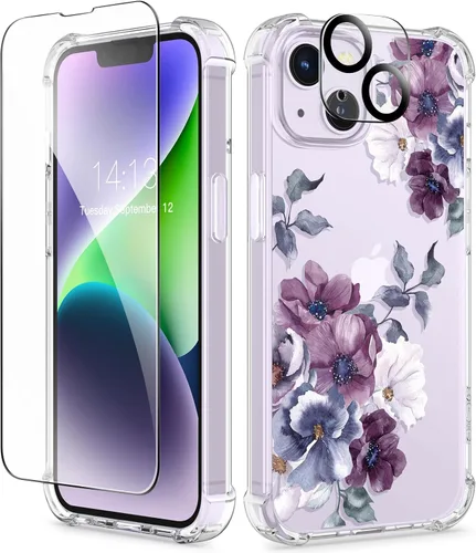 Miniatura 28 de GVIEWIN - Funda floral para iPhone 14 de 6.1 pulgadas, protector de pantalla + protector de lente de cámara, no se amarillenta, a prueba de golpes