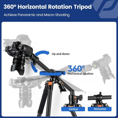 Miniatura 2 de Fotopro Trípode horizontal de fibra de carbono, 62.6 pulgadas, trípode de cámara 2 en 1, monopie con cabezal de bola de 360 grados, placa