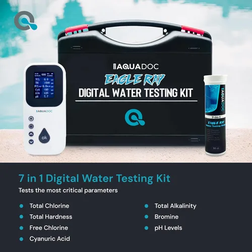 Miniatura 2 de Eagle Ray Kit digital de prueba de agua para piscina y spa por AquaDoc con probador digital de agua y 30 tiras de prueba de piscina y bañera