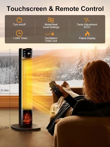 Miniatura 7 de Uthfy Calentador de espacio para uso en interiores, calentador de habitación grande con efecto de llama 3D, calentador eléctrico portátil de 1500 W