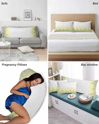 Miniatura 6 de Fundas de almohada de tamaño King con hojas verdes, rosas, flores, fundas de almohada suaves decorativas para sofá de cuerpo largo, con cierre