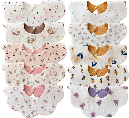 Miniatura 9 de EllieHouse Baberos para bebés para niñas y niños, paquete de 10 baberos de muselina de algodón para bebés y niños pequeños Azul bebé