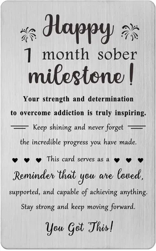 TGCNQ Regalos de sobriedad de 1 mes - Regalos de recuperación para mujeres y hombres - Tarjeta de metal de aniversario sobrio de 30 días