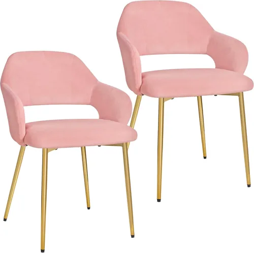 Miniatura 11 de VECELO Juego de 6 sillas de comedor de terciopelo, modernas sillas de cocina tapizadas con cojín, respaldo acolchado y patas de metal, color rosa