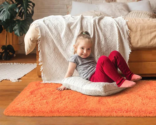 Miniatura 5 de Softlife Alfombra naranja para dormitorio, alfombra de felpa esponjosa para sala de estar para niñas, alfombra lanuda para niños, alfombra suave