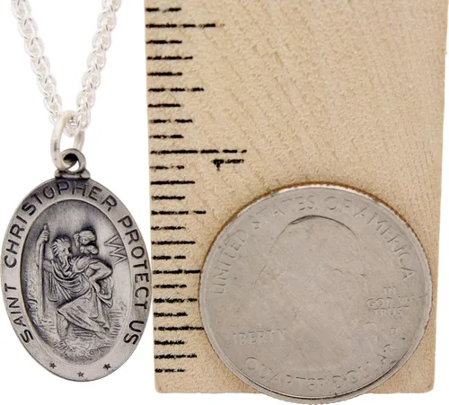 Miniatura 6 de Collar con medalla de St Christopher – Medallón oval de plata de ley y cadena – Grabado personalizado – Caja de regalo