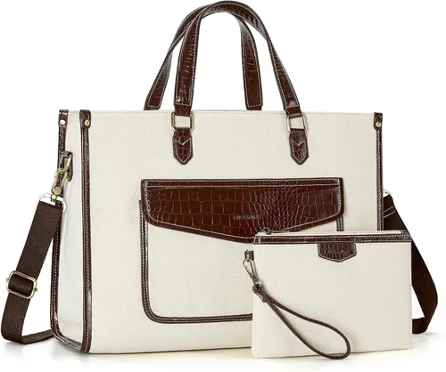 Miniatura 8 de Missnine - Bolsa de lona para laptop de 15.6 pulgadas, bolsa de trabajo para mujeres, bolsa para profesores, bolsa de hombro para computadora casual