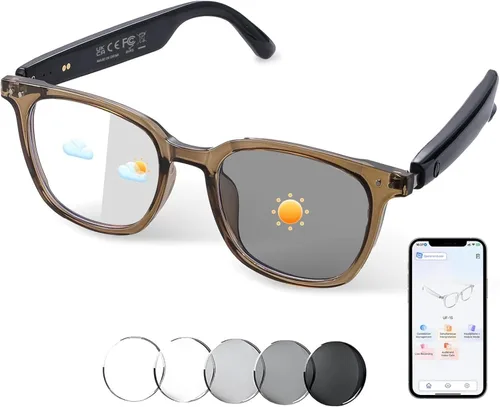 Miniatura 13 de Lentes inteligentes AI para hombres y mujeres, Bluetooth 6.0 con 164 idiomas (traducción en tiempo real), lentes de sol fotocromáticos, diseño