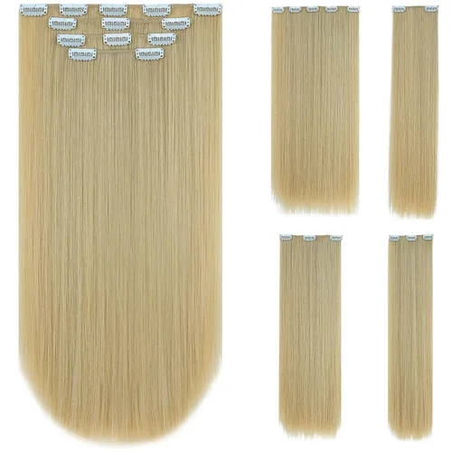 Miniatura 18 de SYXLCYGG Extensiones de cabello negro lacio, 4 piezas, extensiones de cabello con clip de 22 pulgadas, 5.5 onzas, pieza de cabello sintético