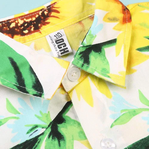 Miniatura 3 de OCHENTA Camisa hawaiana ligera con botones para hombres y niños, manga corta floral, vestido tropical Aloha