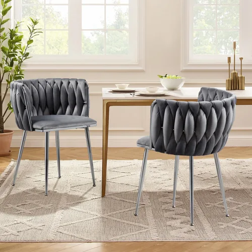 Miniatura 13 de Juego de 2 sillas de comedor de terciopelo, sillas tapizadas tejidas para sala de estar, sillas modernas de cocina y comedor, sillas decorativas