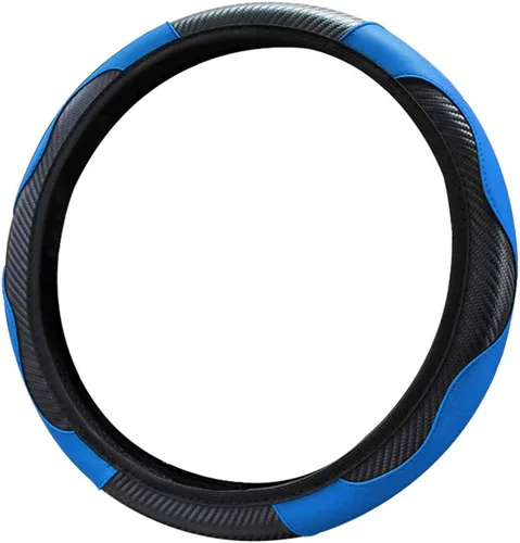 Funda protectora universal para volante de automóvil, 15.0 in, antideslizante, de piel sintética, color negro y azul