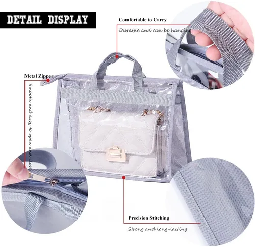Miniatura 3 de fazhongfa 2 bolsas para el polvo para bolsas, organizador de almacenamiento de bolsos transparentes, no tejidas, bolsa colgante con cremallera y asa