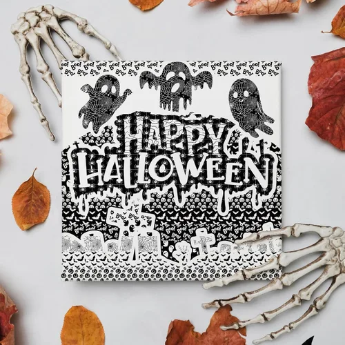 Miniatura 7 de Whaline 12 rollos de cintas Washi de Halloween, color blanco y negro, fantasma, murciélago, araña, calabaza, Washi, cinta adhesiva de 0.591 in