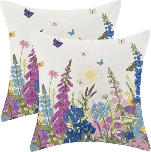 Miniatura 53 de AEIOAE Fundas de Almohada de Primavera 12x20 Pulgadas Juego de 2, Fundas de Almohadas Decorativas de Flores Silvestres y Plantas Verde Salvia