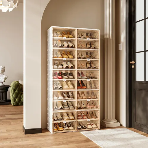 Miniatura 3 de Armario portátil de almacenamiento de zapatos para entrada de armario, organizador de zapatos plegable con puerta transparente magnética