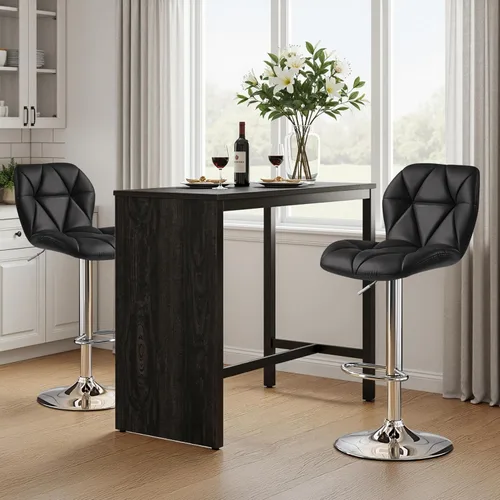 Miniatura 2 de Yaheetech Juego de 2 taburetes de bar, modernas sillas ajustables para isla de cocina, taburetes giratorios de piel sintética negra para bar, Negro