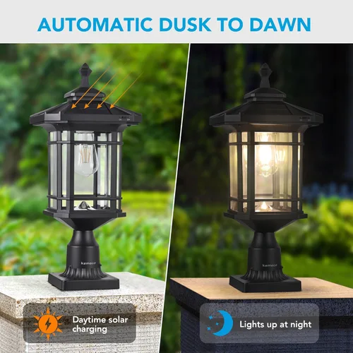 Miniatura 5 de ST4338Q - Lámpara solar para poste al aire libre, lámpara de poste del atardecer al amanecer, funciona con base de montaje en muelle para puertas