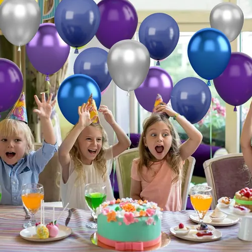 Miniatura 62 de Globos rosados y morados, 50 unidades de 12 pulgadas, globos de confeti, globos de látex metálicos rosados y morados con cinta, globos de fiesta