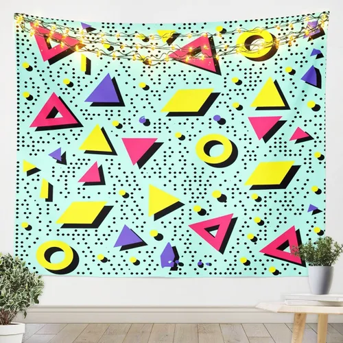 Miniatura 6 de Tapiz retro de los años 80 y 90, tamaño pequeño de 51 x 59, tapices geométricos abstractos urbanos modernos y colgantes de pared triangulares, arte