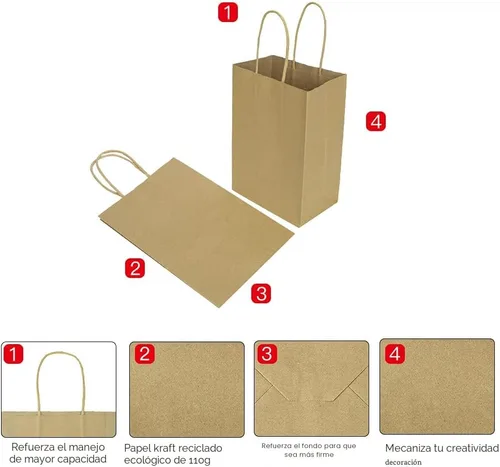 Miniatura 5 de bagmad Paquete de 100 bolsas de papel pequeñas de color marrón de 5.25 x 3.25 x 8 pulgadas con asas, bolsas de papel de regalo, regalos de fiesta