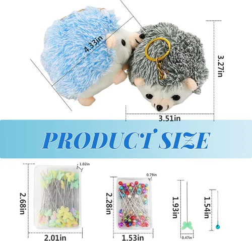 Miniatura 4 de Juego de 2 alfileres de costura de erizo con 200 piezas para coser proyectos de bricolaje Azul y gris