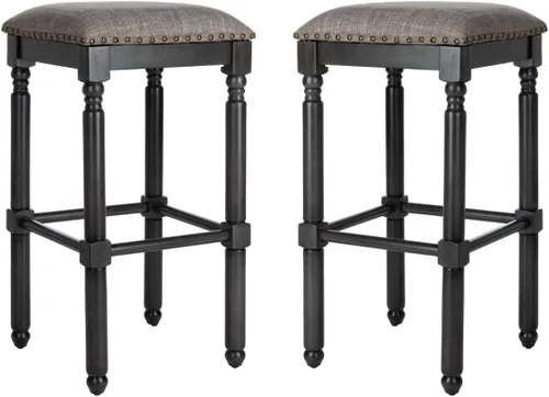 Miniatura 9 de Safavieh Couture Home Collection Preston - Taburete de bar de piel sintética gris y nogal gris de 30 pulgadas (juego de 2)