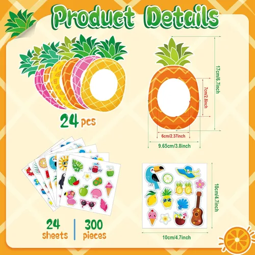 Miniatura 2 de Kigley Paquete de 24 marcos de fotos hawaianos para manualidades a granel de piña, verano, Luau, marcos de fotos DIY con calcomanías, kit