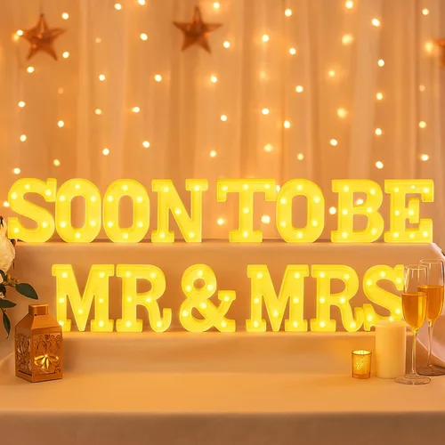 Miniatura 6 de Honoson 14 Pcs Soon to Be Mr and Mrs Light Sign Wedding Party Decoration LED Neon Light up Sign Table Decoration for Wedding Engagement Bridal