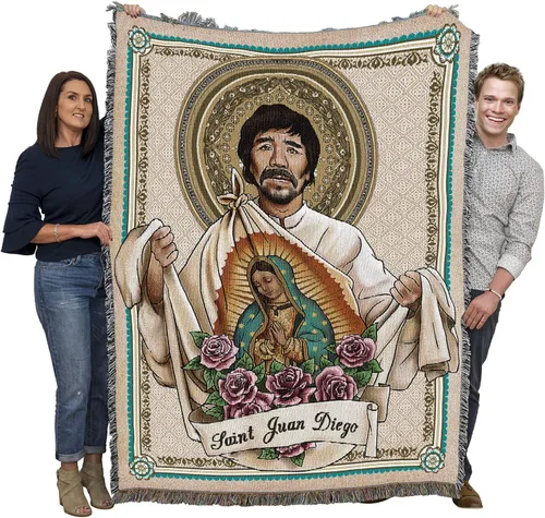 Pure Country Weavers Manta de San Juan Diego, patrón de los pueblos indígenas, manta de tapiz de regalo religioso tejida de algodón, fabricada en